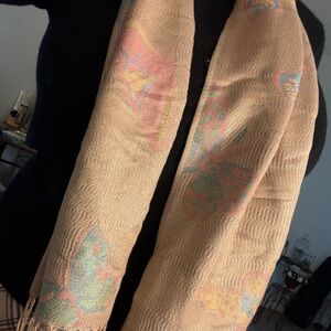 VINTAGE 90% Cashmere 10% Silk Butterfly Beige Tan Pastel Rainbow Dopamine Boho